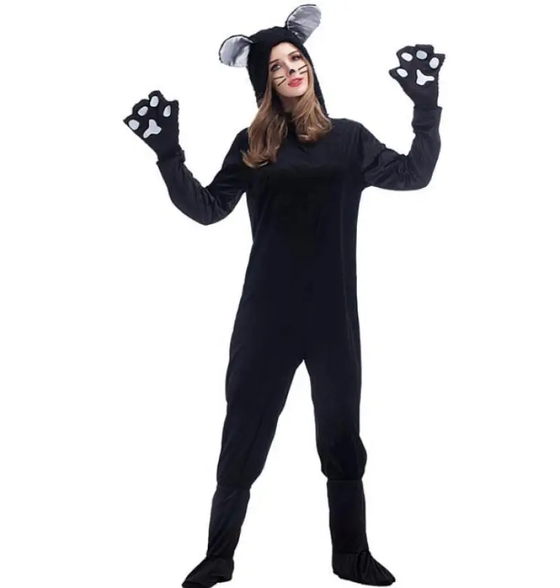 

Adult Women Anime Cartoon Black Cat Cosplay Costume Hooded Dress Cat Ears Plush Paw Claw Gloves Tail Belt Girls Gifts