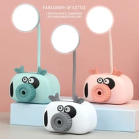 cute piggy desk lamp with pencil sharpener storage pen holder led table lamparas students usb eye protection reading night light