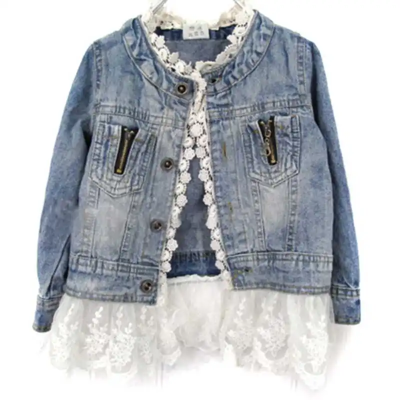 

Kids Lace Denim Coat Spring Lace Cowboy Jacket Denim Top Button Jean Coat Long Sleeve Suit Suits Children Clothes