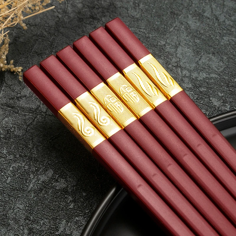 

10Pairs Chopsticks Alloy High-end Auspicious Rice Chopsticks for Sushi Food Household Dinnerware Accessories Stick Tableware Art