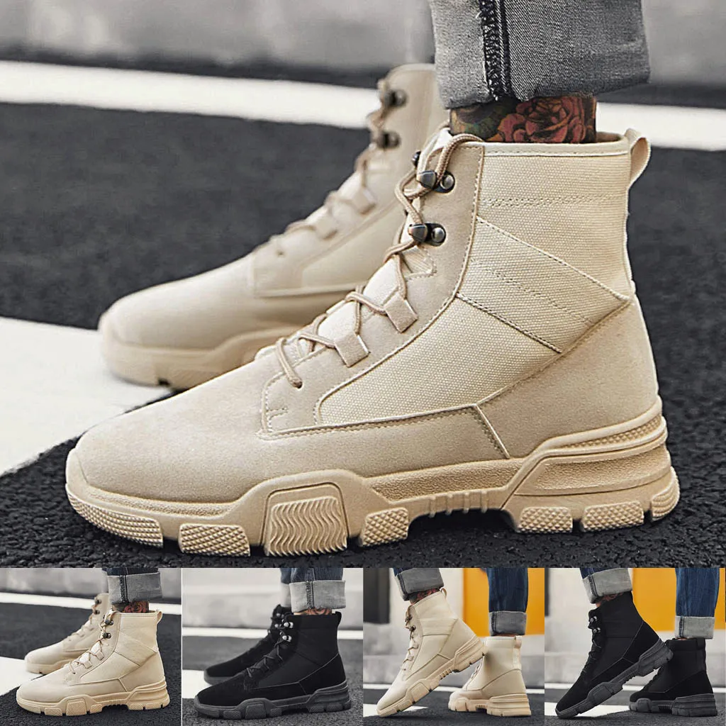 

2020 men's shoes British style solid color casual boots round head with high-top non-slip wear-resistant tooling shoes