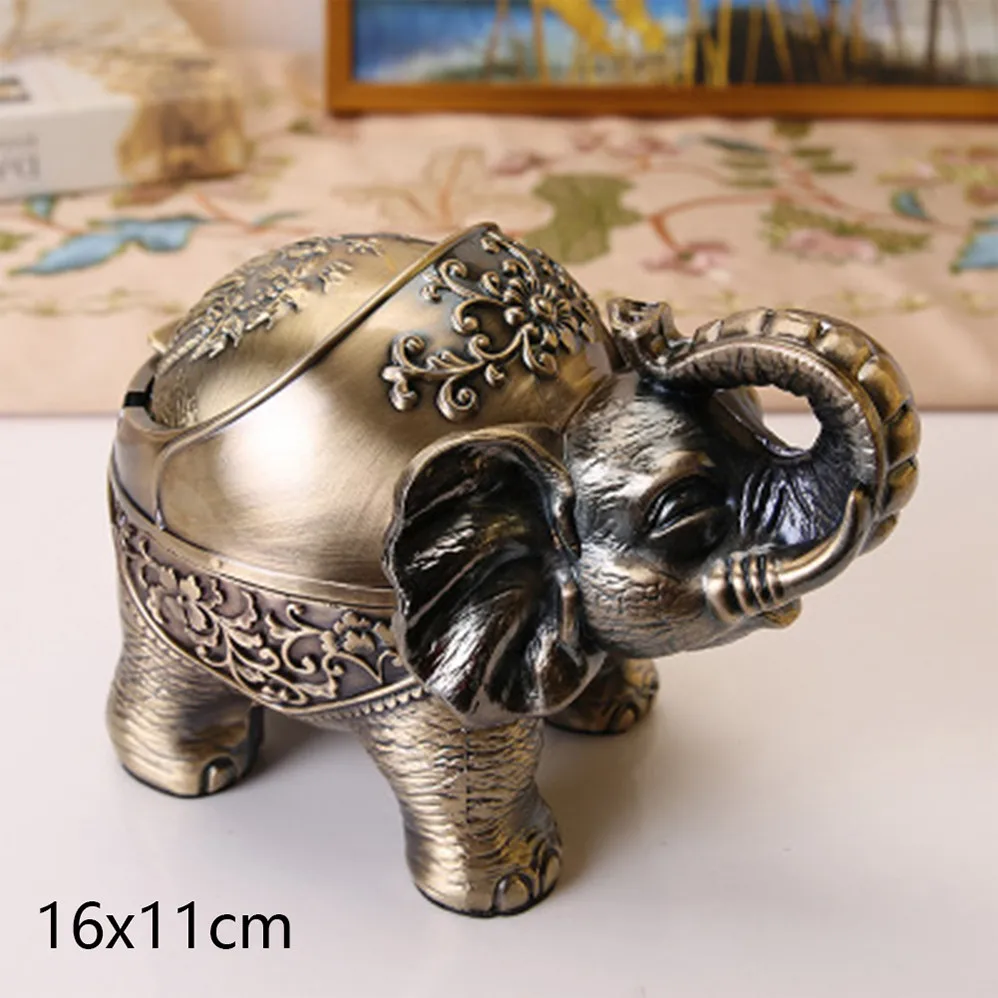 

European Style Retro Ashtray Elephant Shape Spherical With Lid Windproof Living Smoke Cup Metal Home Room Decoration