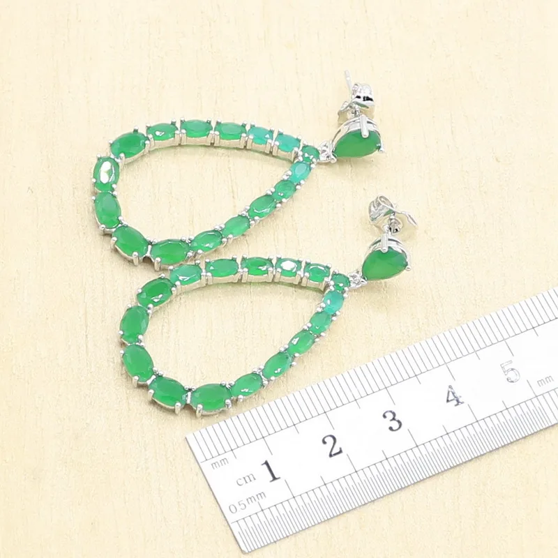 Зеленый Кристалл Серебряный свадебный набор украшений для женщин серьги