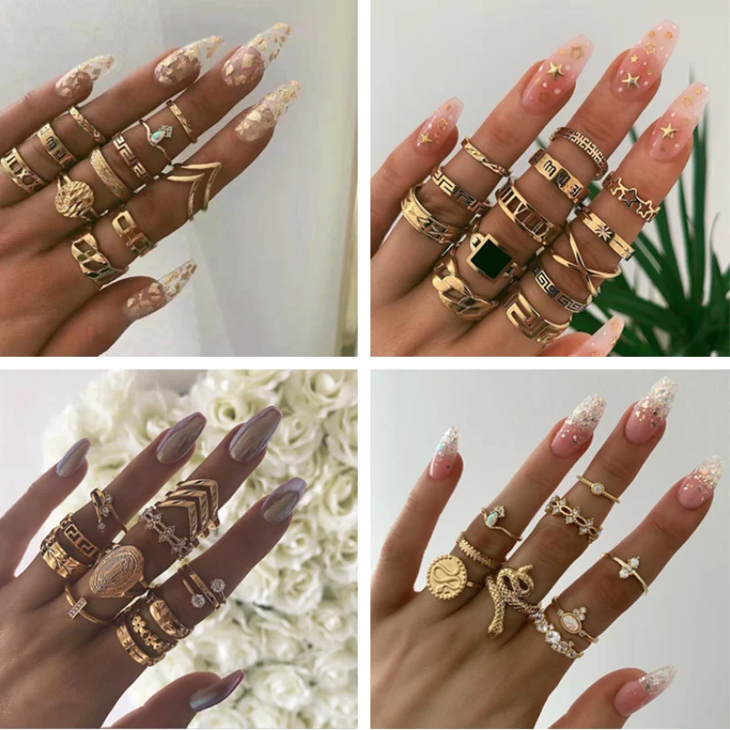 

Rings for Men Women Jewelry Gothic 13 Piece Set European and American Retro Rhinestone Butterfly Black Gem Exaggerated Ring Set