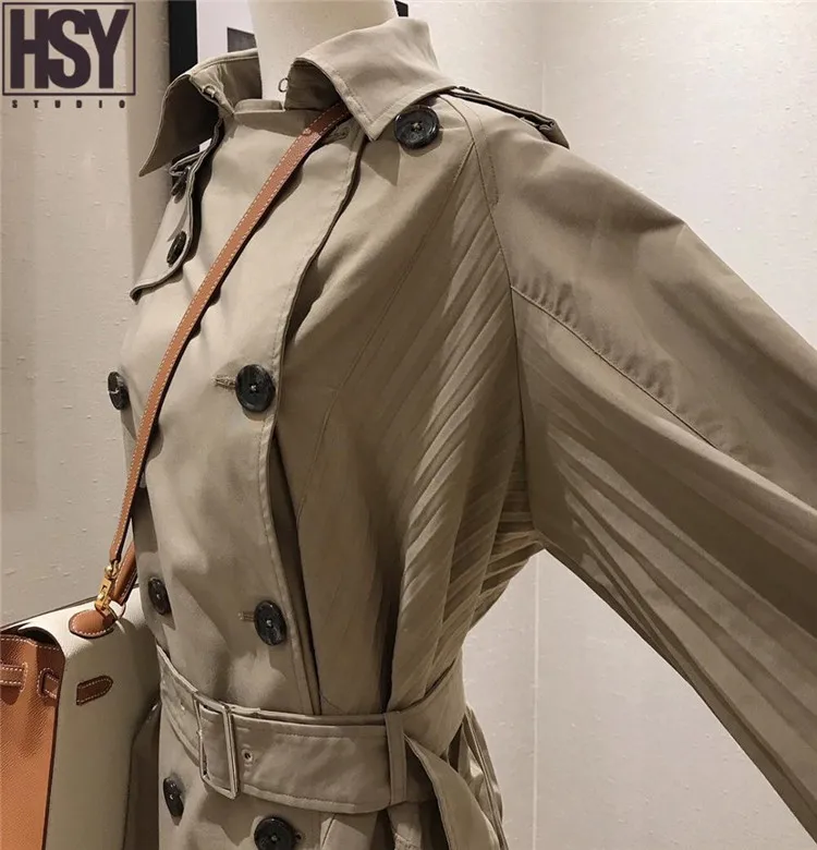 【HSY】2019 осенний британский стиль для женщин ветровка Классический хаки