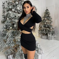 cryptographic 2021 autumn long sleeve wrap mini dress outfits for women sexy cut out club party christmas dresses slim clothes