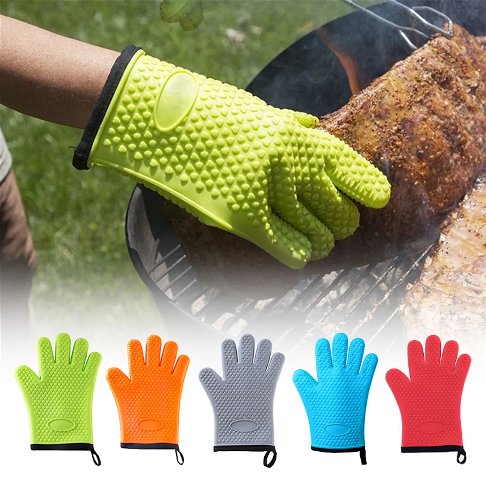

VOGVIGO Silicone Glove With Lanyard Kitchen Grilling Gloves Oven Mitt Heat Resistant Non-slip Cooking BBQ Grill Baking Glove