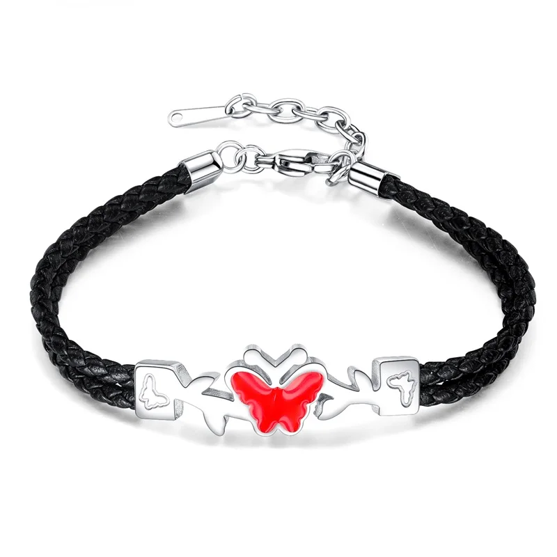 V.YA Leather Stainless Steel Bracelet Butterfly Shape Adjustable Bracelets Friends Birthday Best Jewelry Present | Украшения и