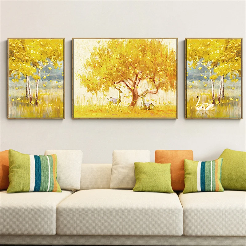 Золотой мертвый дерево абстрактный желтый пейзаж животное декоративное