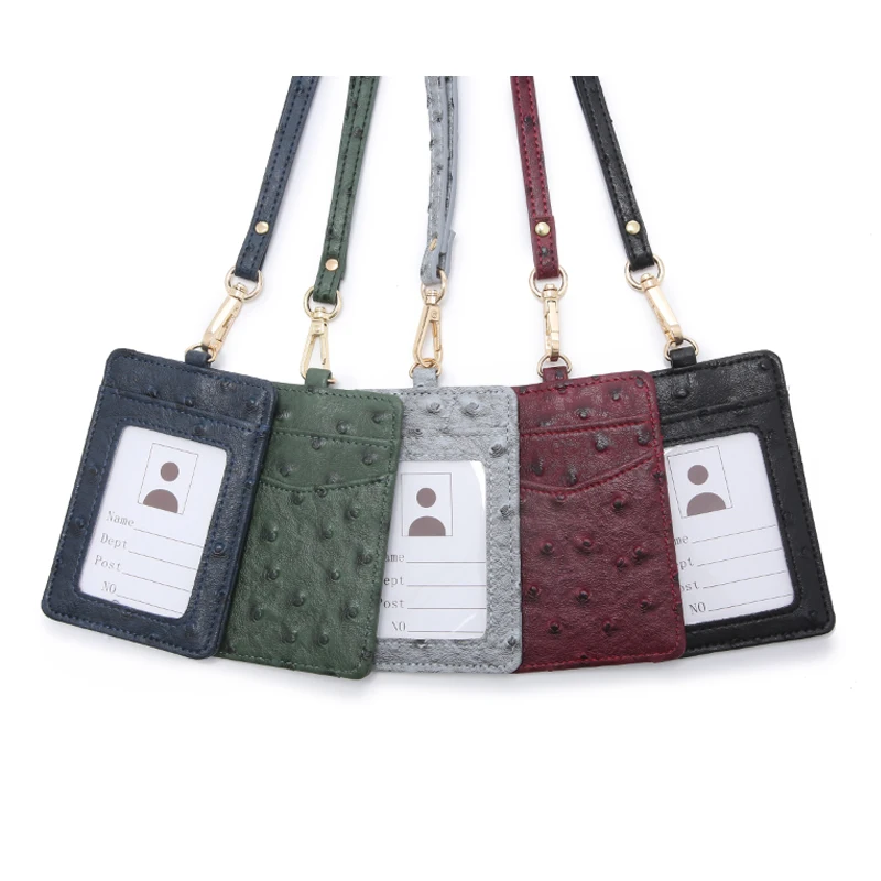 

Fashion Lady Ostrich Pink Lanyard Card Holder For Women ID Worker Card Holder Python Neck Card Purse 25 Colors