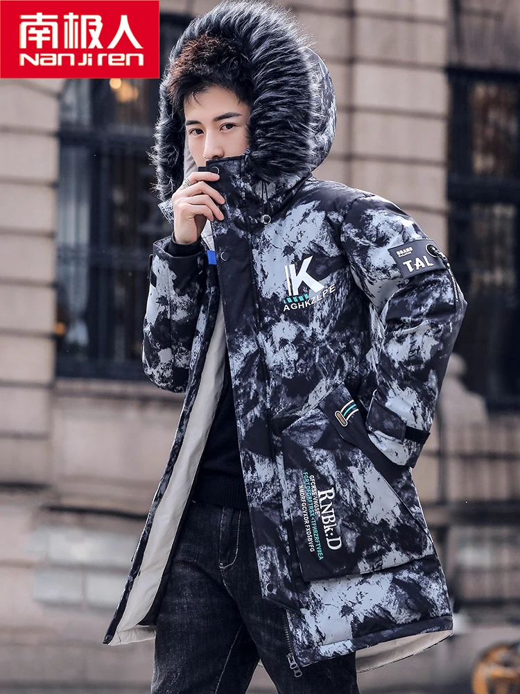 Down Jacket Men's Mid-Length New Fur Collar Thickened Winter Camouflage Youth Parka Coat men winter coat