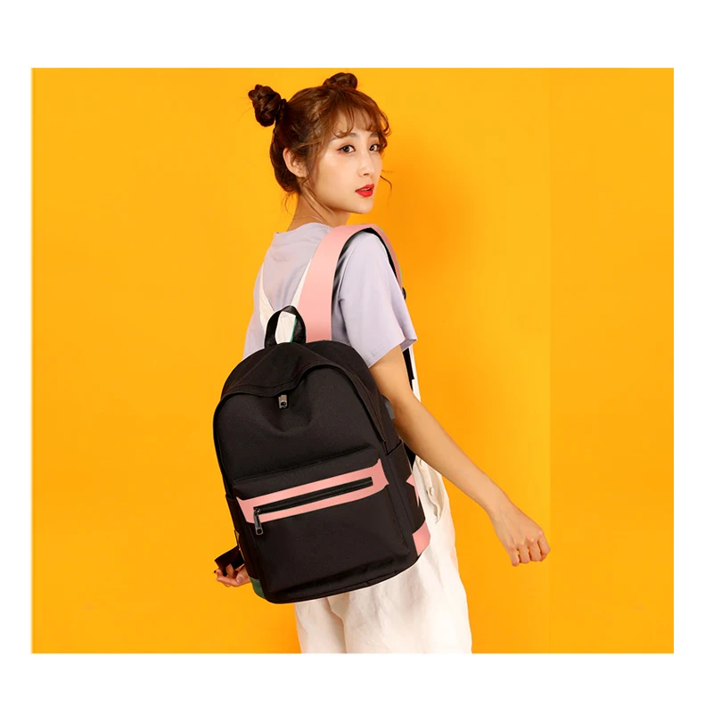 

USB Charge Women Student Backpacks fashion Canvas Laptop Backpack Solid color School Bag Teenagers Schoolbags