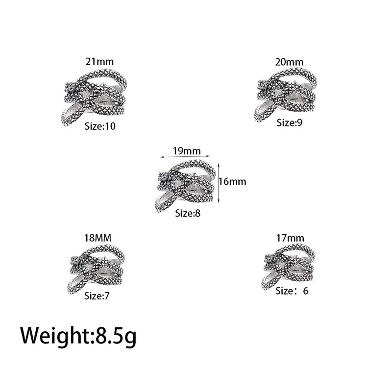 Увеличенное винтажное серебряное кольцо в виде змеи для мужчин Крутое модное