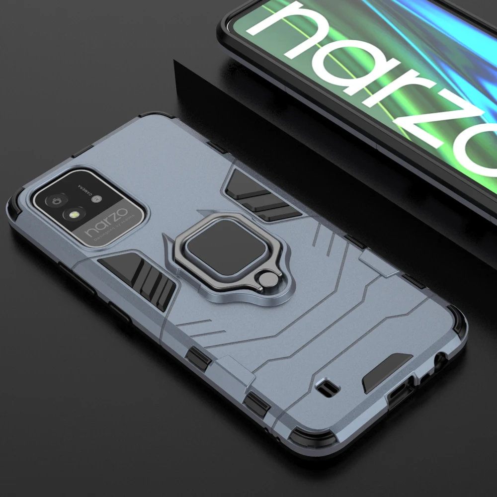 

Чехол Realme Narzo 50i, армированный ударопрочный чехол для Oppo Realme Narzo 50i PC, жесткий бампер, магнитный держатель, защитный чехол с кольцом