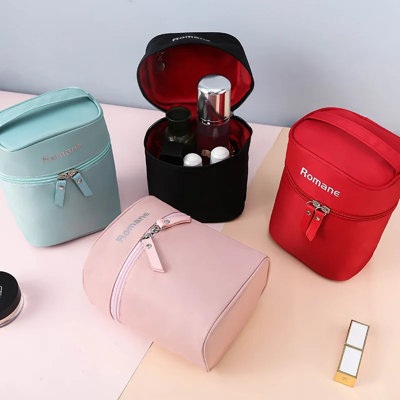 

2021 Multifunctional Fashion Cute Cylinder Portable Cosmetic Bag Waterproof Nylon Brand Travel Toiletry Bag Cosmetic BagBarrel