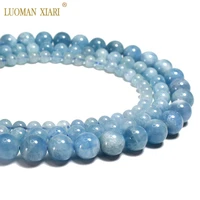 top aaaa 100 natural blue brazil aquamarines round natural stone beads for jewelry making diy bracelet necklace 6810mm