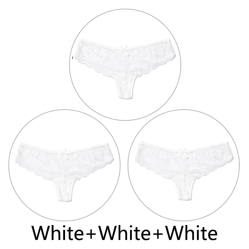 White White White 3 шт., сексуальные кружевные трусики женские стринги и стринги, открытая низкая талия, нижнее белье, прозрачные танга, женское нижнее белье, дышащее - Цвет: White White White