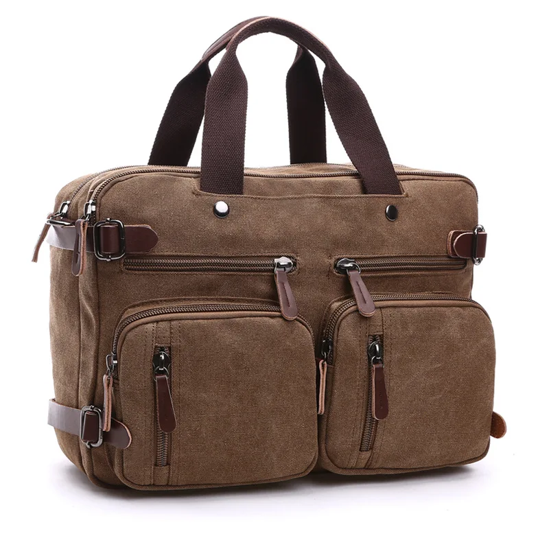Weysfor Canvas Bags Leather Briefcase Large Travel Suitcase Messenger Shoulder Bag Tote Handbag Casual Business Laptop