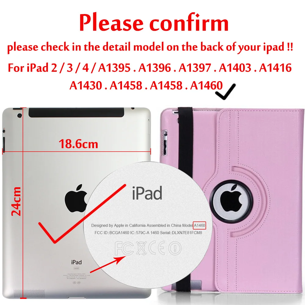 Pink Для iPad2/iPad3/iPad4 из искусственной кожи вращающийся на 360 умный чехол-подставка для iPad 2/iPad 3/iPad 4 чехол для планшета Funda - Цвет: Pink