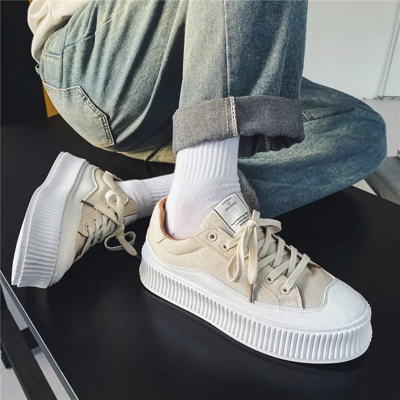 

Мужские парусиновые туфли на платформе, Классические повседневные туфли с перекрестной шнуровкой и круглым носком, базовая обувь в уличном...