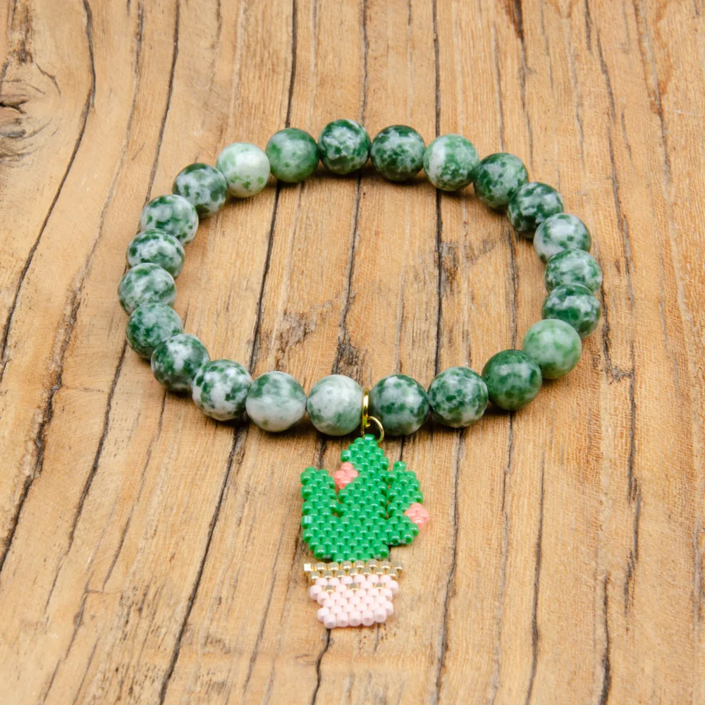 Кактус серии риса сплетенный микс ручной работы кулон полудрагоценный камень