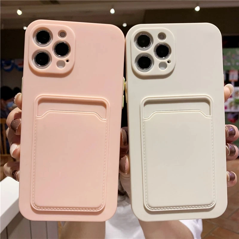 

For iPhone 12 11 Pro Max XS Max XR X 7 8 Plus 12 11 Pro Card Bag Candy Color Phone Case Camera Protection Shockproof Soft Cover