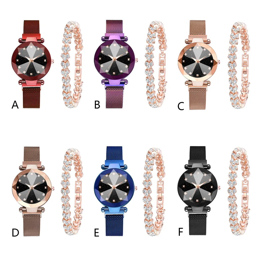 

Women's Watch Bracelet Set Luxury Gold Rhinestone Bracelet Starry sky Multi-Edge Dial Women's Quartz Watch Gift Set YE1