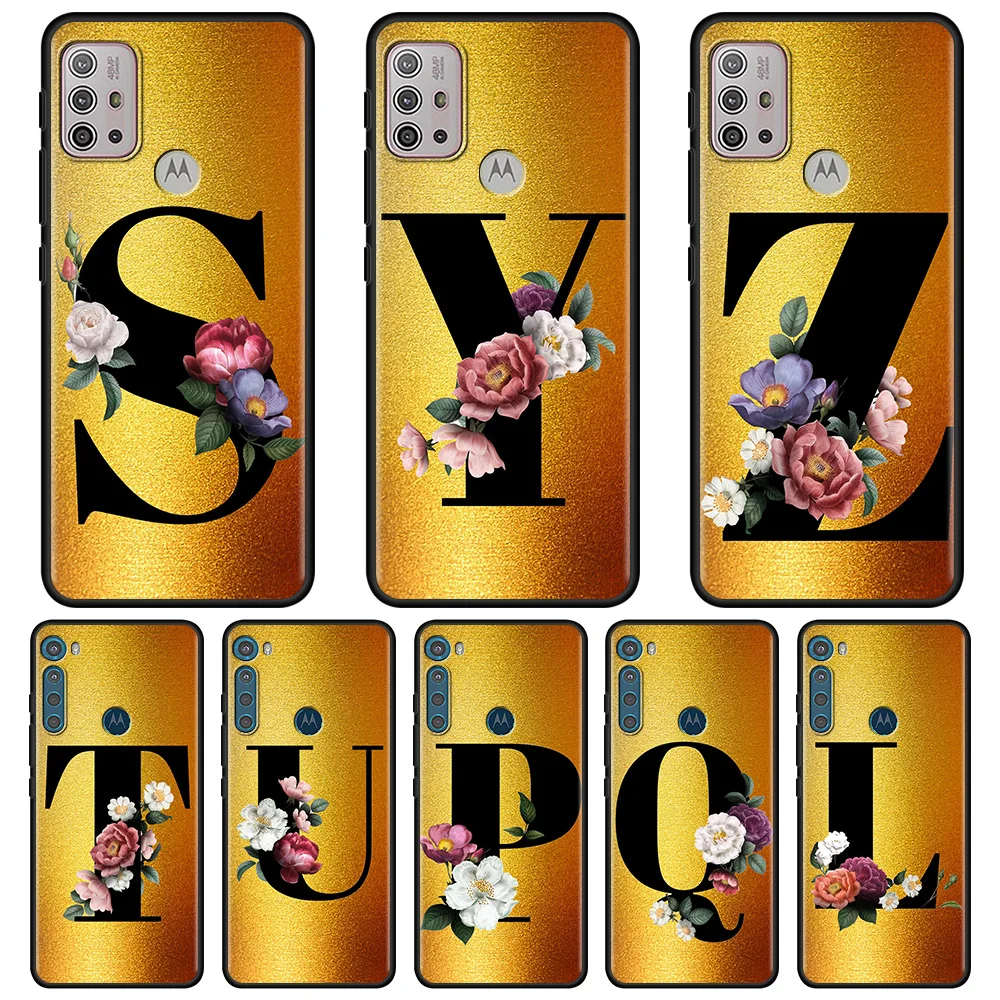 

Gold Metal Texture Print Letter Case For MOTO G60 G50 G40 G30 G20 G10 G9 G8 G Edge Play Plus One Fusion E6s Edge 20 Pro Lite