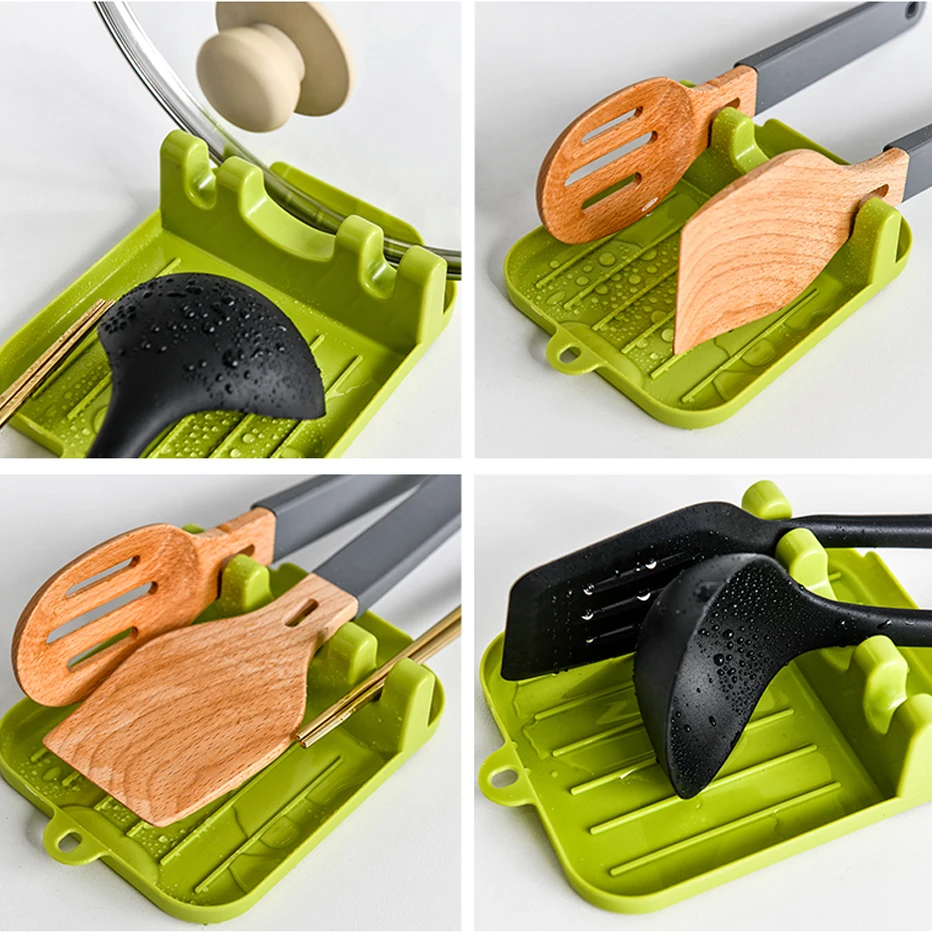 

Kitchen Spoon Holders Fork Spatula Rack Plastic Chopsticks Non-Slip Storage With Drip Pad Cooking Utensil Shelf Organizer
