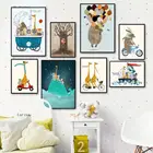 Милый медведь, лиса, жираф, енот, дерево, Мультяшные животные, Настенная картина на холсте, постеры и принты, настенные картины, декор для детской комнаты