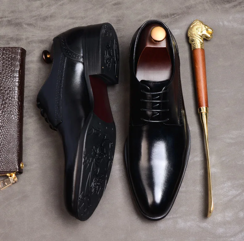 Черные винно-красные туфли-оксфорды мужские модельные туфли из натуральной кожи