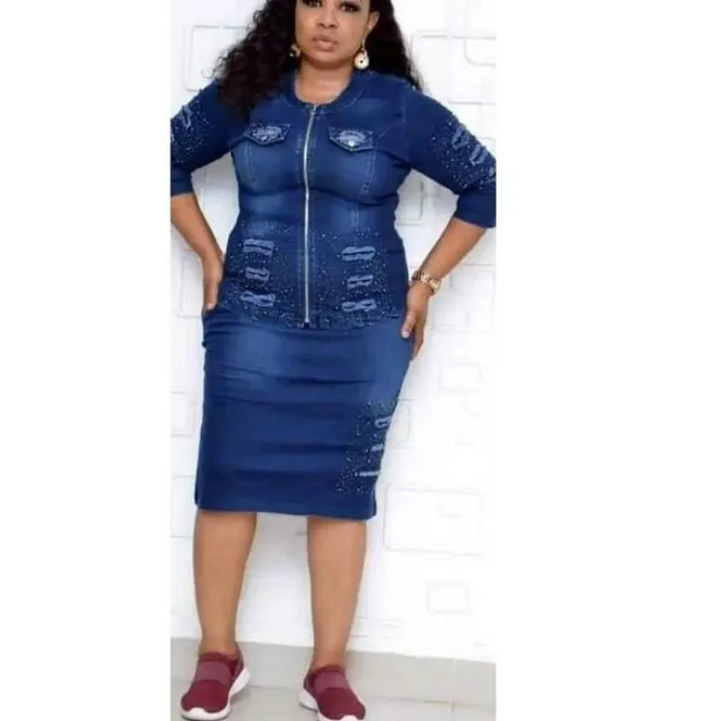 Джинсовая юбка кэжуал костюм женский джинсовый комплект из двух предметов синие