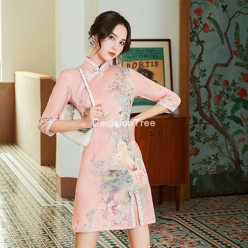 

2022 oriental dress women cheongsam chinese style traditional dress satin qipao robe vestidos dress outfit elegant party dress