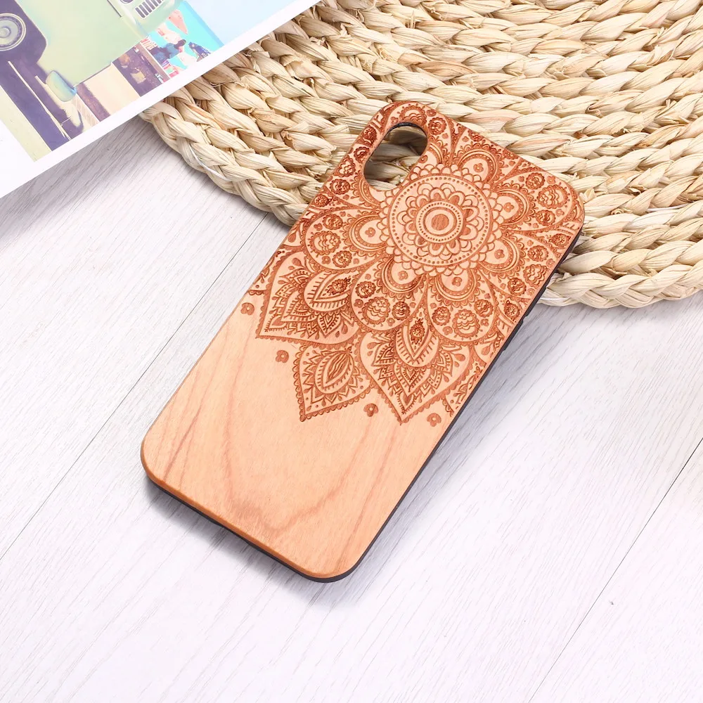 

Vintage Henna Mandala Floral Engraved Wood Phone Case Coque Funda For iPhone 12 6S 6Plus 7 7Plus 8 8Plus XR X XS Max 11 Pro Max