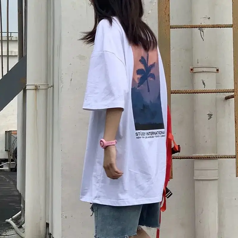 

Белая хлопковая Футболка ZCSMLL с коротким рукавом для женщин, новинка 2021, свободная повседневная Летняя футболка с принтом и рукавом до локтя,...