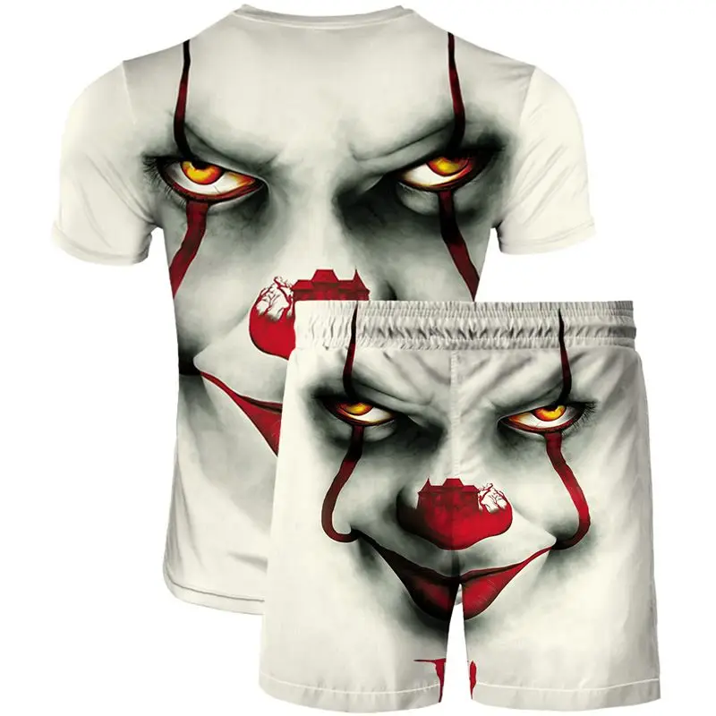 

2021 summer new movie IT clown back to the soul series 3D digital printing short-sleeved men's T-shirt beach pants suit