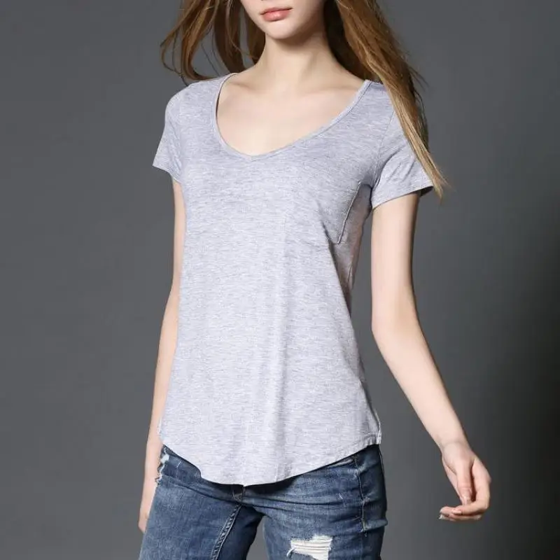 3 Цвета модные Универсальные V образным вырезом футболки с коротким рукавом лето