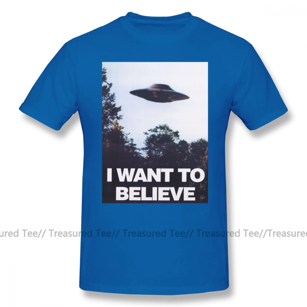 Футболка с клоуном, футболка с надписью X, I Want To Believe, Мужская Уличная футболка, потрясающая, 4xl, с принтом, 100 хлопок, футболка с коротким рукавом - Цвет: Blue