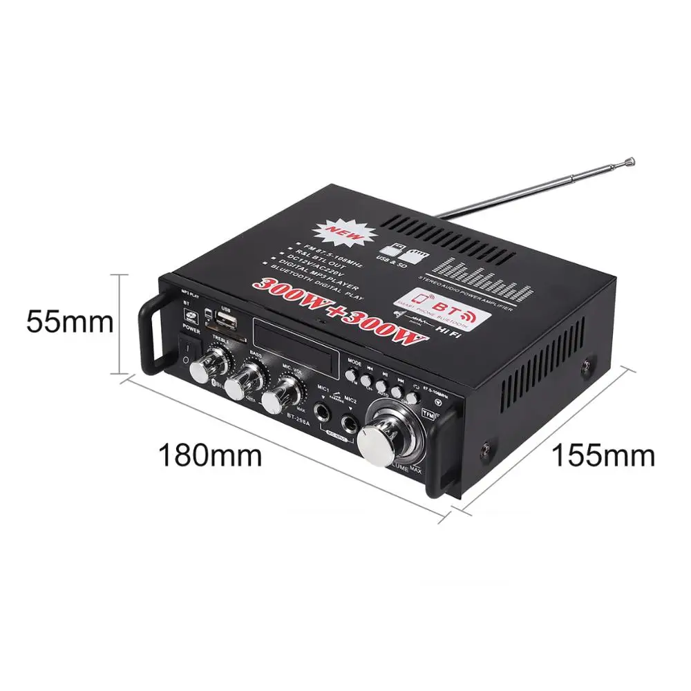 ESYNiC 600 Вт Bluetooth стерео усилитель звука для автомобиля дома HiFi Музыка SD FM 300 +
