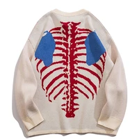 men harajuku knitted sweaters skeleton bone graphic pullovers casual loose thick o neck sweaters oversize couples streetwear