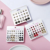 explosive card paper earrings 20 pairs of black and white rhinestone pearl combination card earring set female wholesale