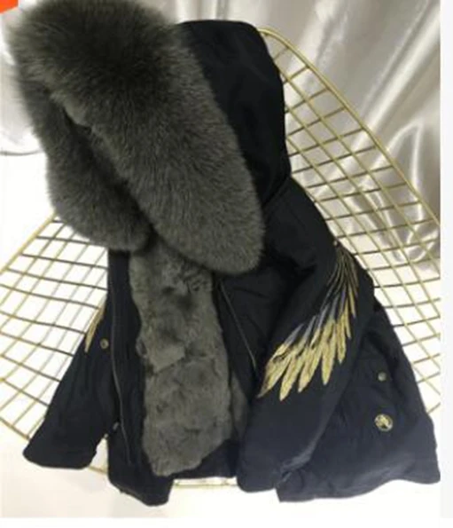 army green fur Натуральная Шуба из кролика Рекс с капюшоном натуральный мех парка куртка для девочки зима мальчик девочка зимняя куртка Комбинезоны для детей - Цвет: army green fur