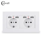 COSWALL, 2 комплекта, Россия, Испания, настенная розетка стандарта ЕС, с 4 USB-портами для зарядки, скрытый мягкий светодиодный индикатор, панель для ПК, черный, белый
