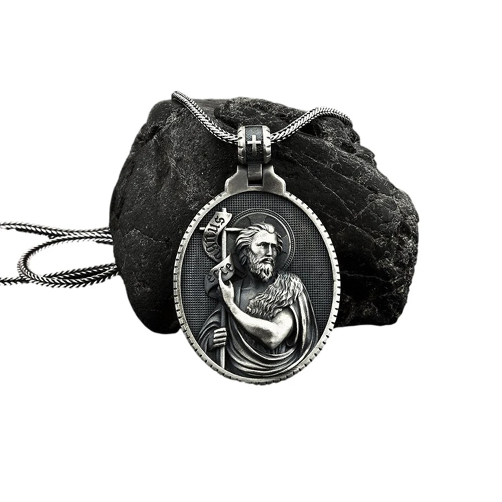 

St. John the Baptist Pendant Men's Religious Vintage Necklace Catholic Jesus Christian Jewelry Men's Religious Necklace