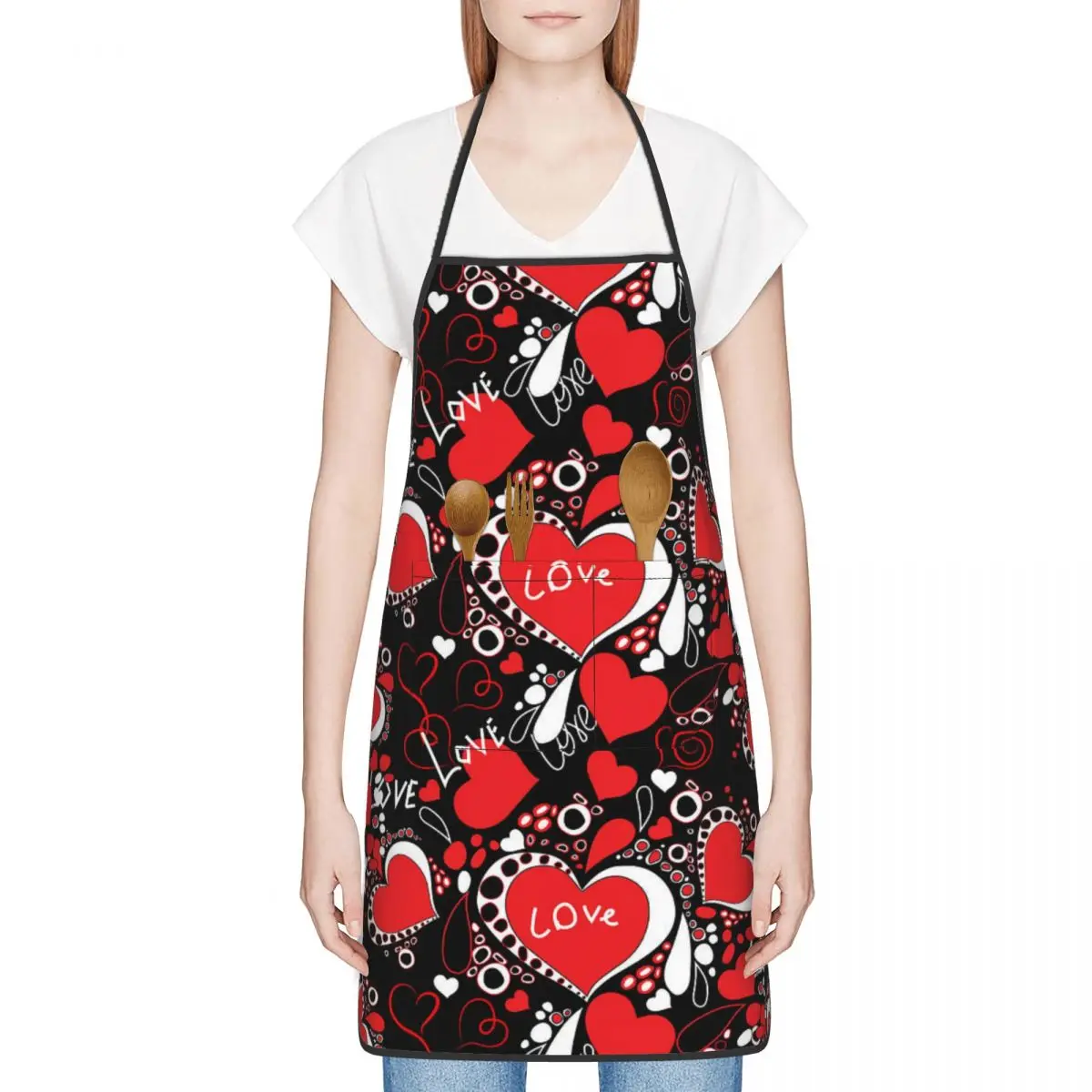 

Pink Hearts Kitchen Aprons For Women Cotton Linen Bibs Household Cleaning Pinafore Home Cooking Apro