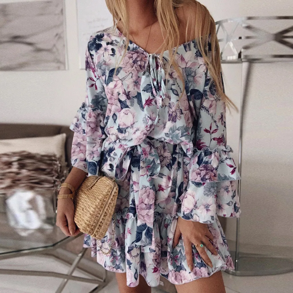 

Polyester Sashes Above Knee Women Dress Bohemian Korean Fashion Christmas Dresses Summer 2020 Women Dressing Vestidos De Verano