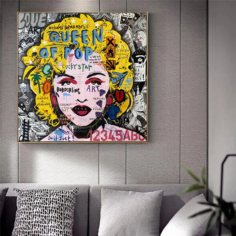 

Modern Street Graffiti Art Queen of Pop Poster and Print Marilyn Monroe Woman Graffiti Pop Art Canvas Painting Room Home Decor