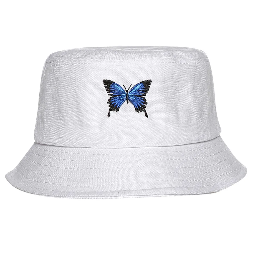 

2020 Butterfly Embroidery Women Bucket Hats Fashion Foldable Anti-sunburn Bucket Sun Hat Cap