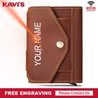 KAVIS с функцией блокировки RFID Crazy Horse кожаный держатель для карт мужской кошелек гравировка Автоматический алюминиевый Pop Up Для мужчин ID карты Чехол кошелек для монет