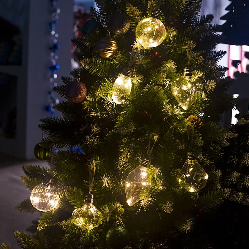 Christmas Transparent LED Bulb Ball Shape Pendants with Warm White Light Xmas Tree Hanging Decoration Ornament